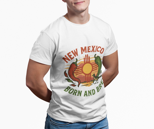 Born and Bred in New Mexico Red and Green Chile Unisex T-Shirt